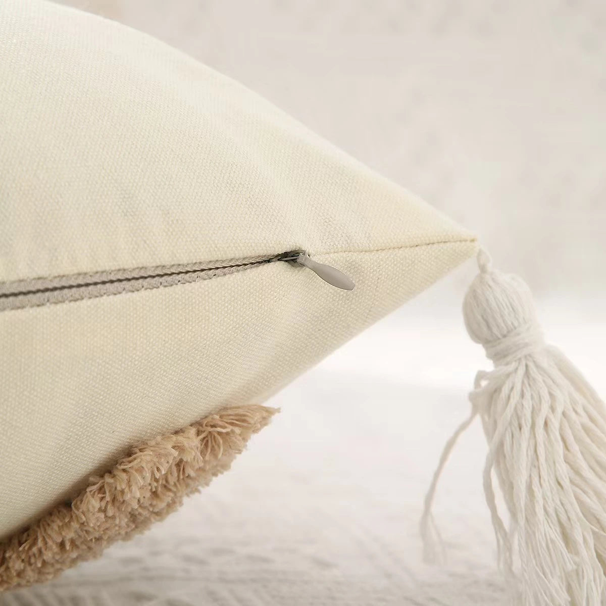 Nordic Bohemian Geometric Plush Cushion Covers with Tassels
