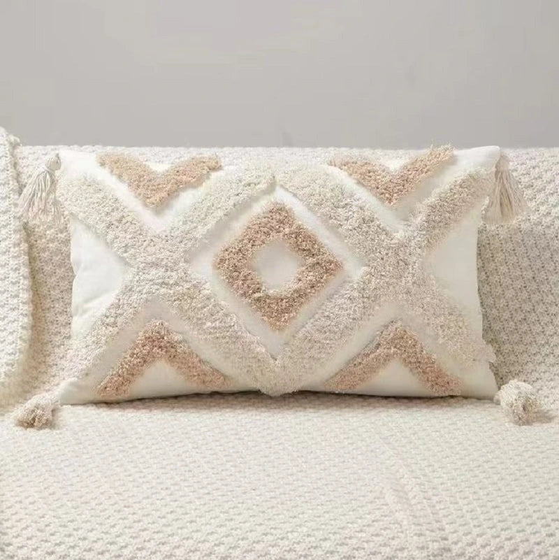 Nordic Bohemian Geometric Plush Cushion Covers with Tassels