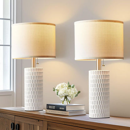 Modern White Ceramic Lamps Set of 2 - Elegant Bedroom Decor