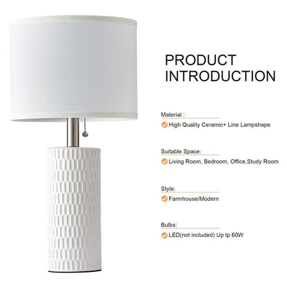 Modern White Ceramic Lamps Set of 2 - Elegant Bedroom Decor