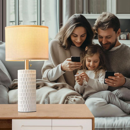 Modern White Ceramic Lamps Set of 2 - Elegant Bedroom Decor