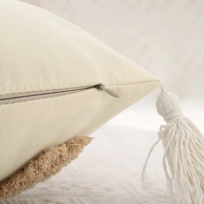 Nordic Bohemian Geometric Plush Cushion Covers with Tassels