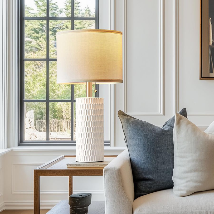 Modern White Ceramic Lamps Set of 2 - Elegant Bedroom Decor