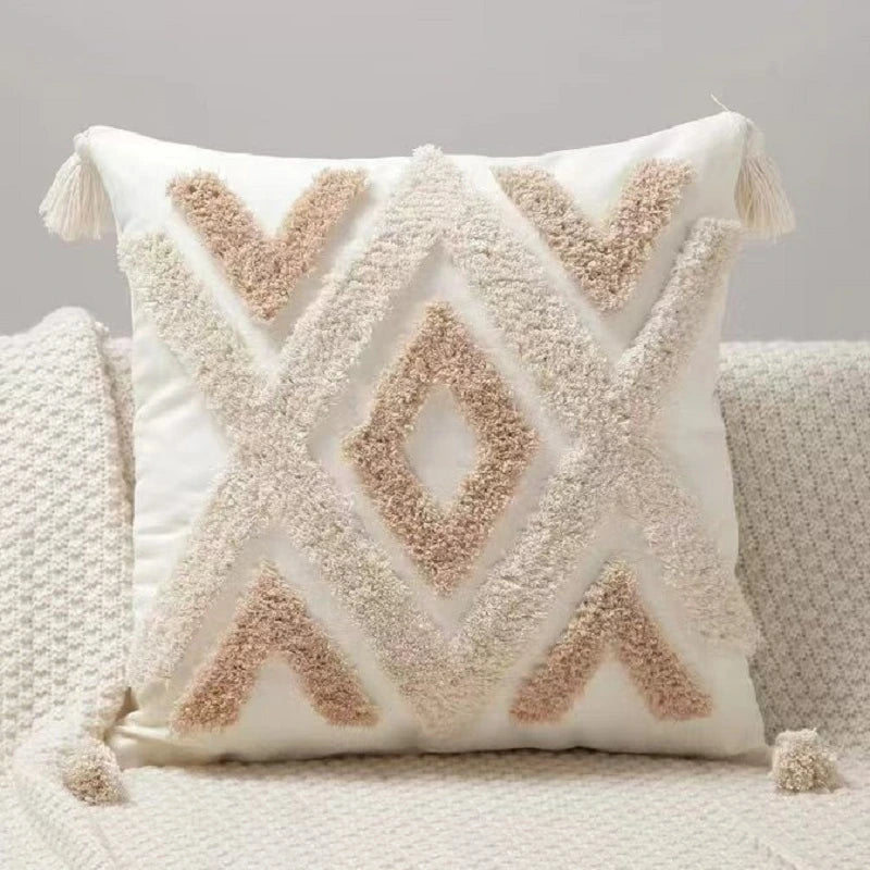 Nordic Bohemian Geometric Plush Cushion Covers with Tassels