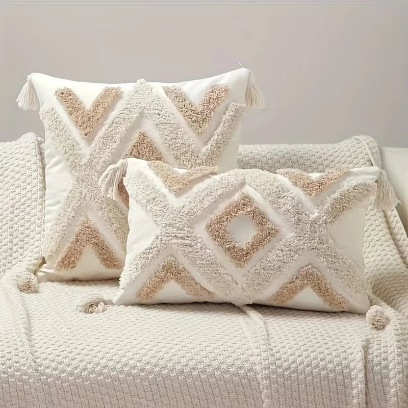 Nordic Bohemian Geometric Plush Cushion Covers with Tassels