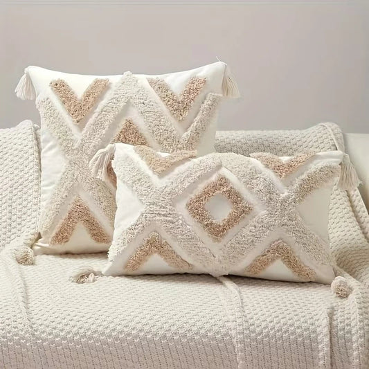 Nordic Bohemian Geometric Plush Cushion Covers with Tassels
